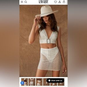12th Tribe White Beaded Rhinestone Crop Top